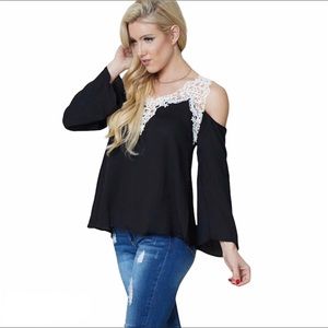 Black boutique cold shoulder with crochet lace